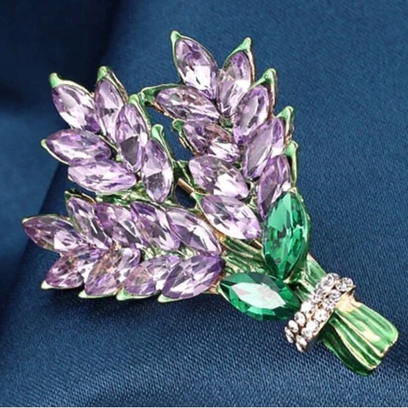 Lavender Brooch Lavender Pin Rhinestone Lavender Brooch - Picture 3 of 6